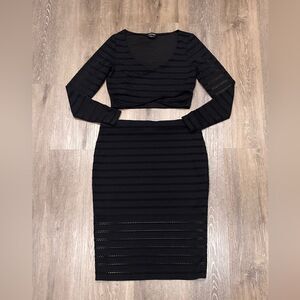 Bebe Crop Top Midi Skirt Set Medium Large Black Crochet